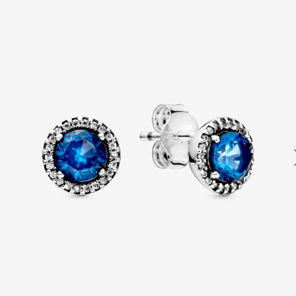 Blue Round Sparkling Stud Earrings - Picture 1 of 3